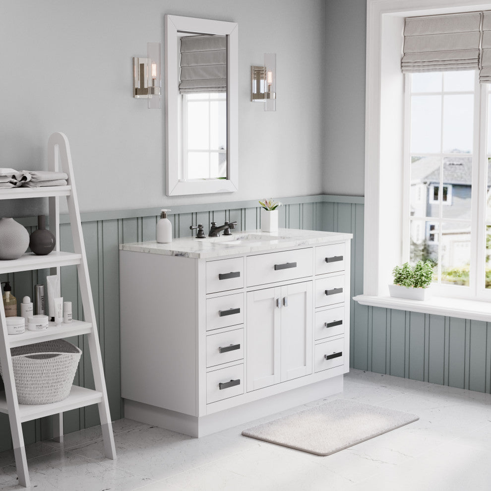 Hartford 48" Single Sink Marble Countertop Bath Vanity, White, Vanity With Classic Faucet
