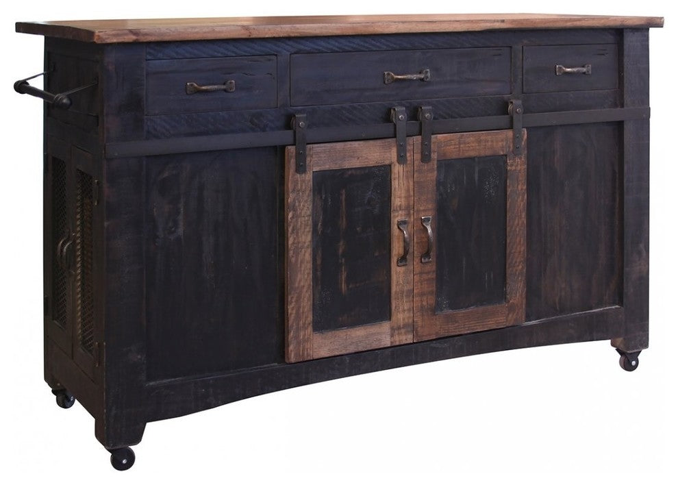 Greenview Kitchen Island, Distressed Black