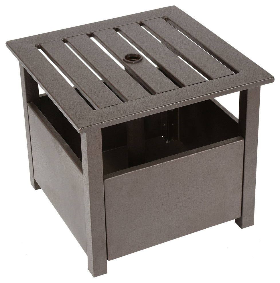 Sunmaster Aluminum Square Side Table With Umbrella Stand, Bronze