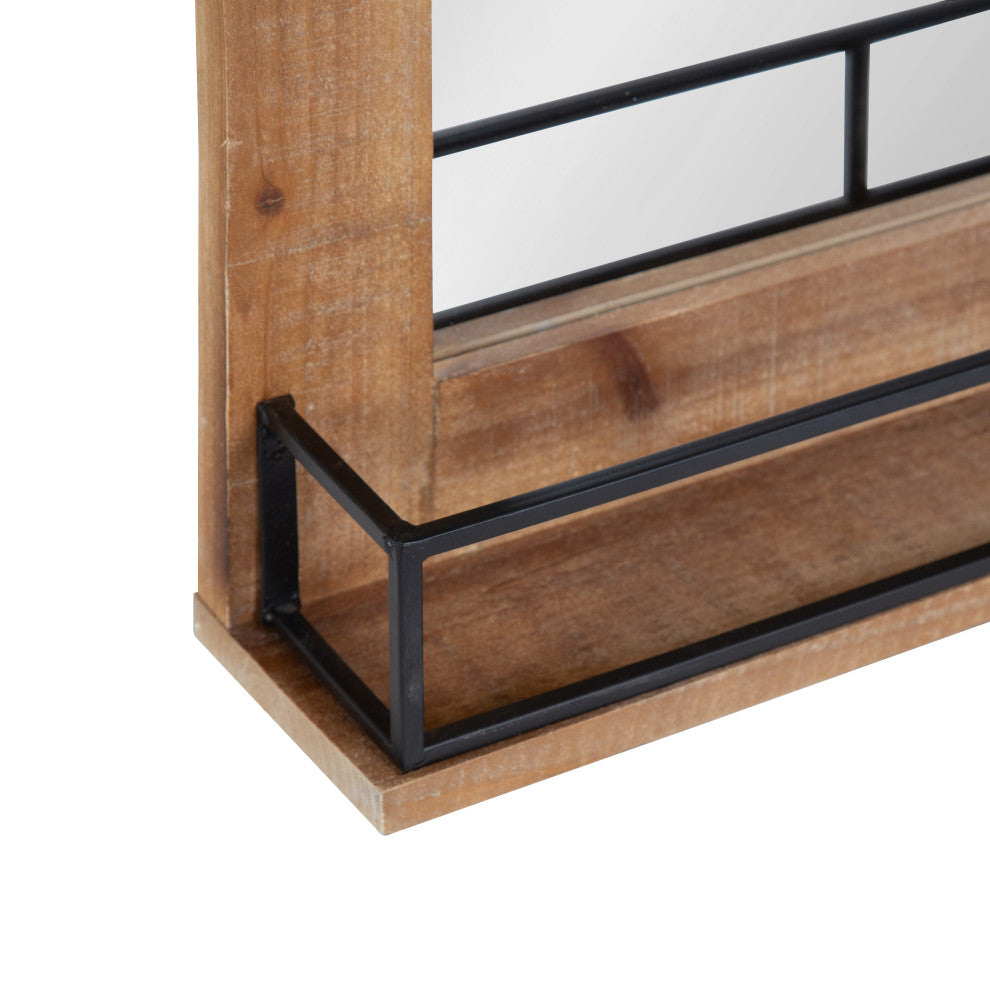 Cates Framed Wall Mirror with Shelf, Rustic Brown 24x31