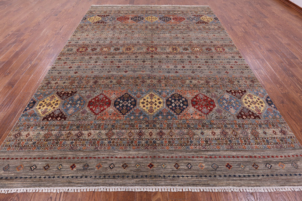8' 11" X 12' 3" Handmade Khorjin Super Kazak Wool Rug Q11137