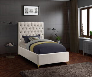 Cruz Velvet Upholstered Bed, Cream, Twin