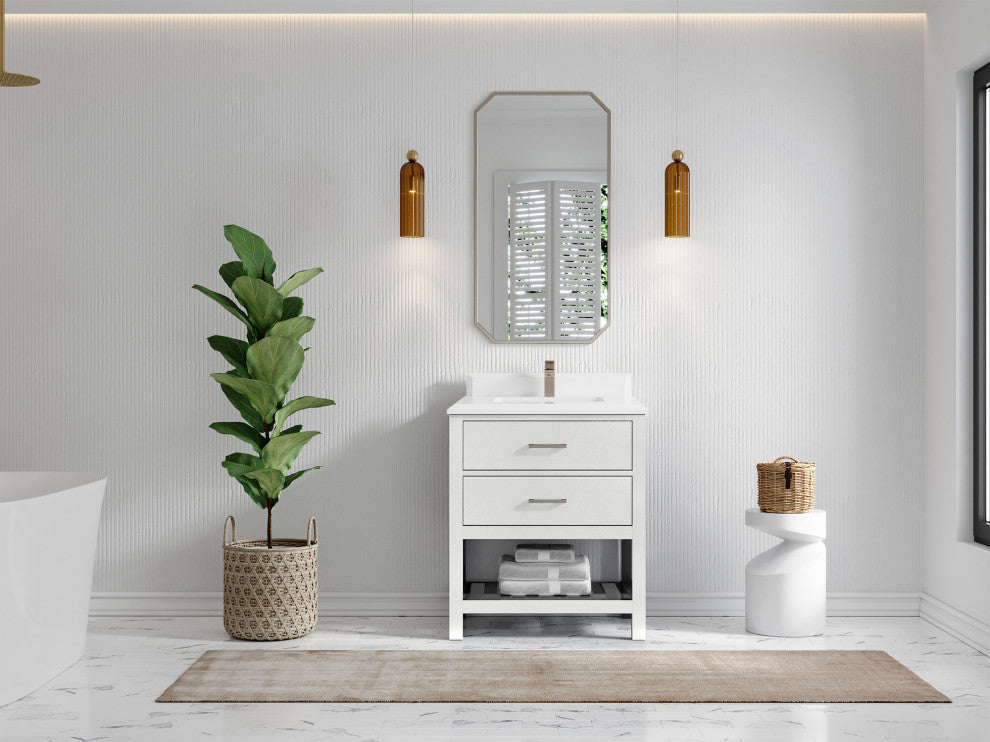 Parker 30 Single Sink Bath Vanity in White 1.5" White Quartz