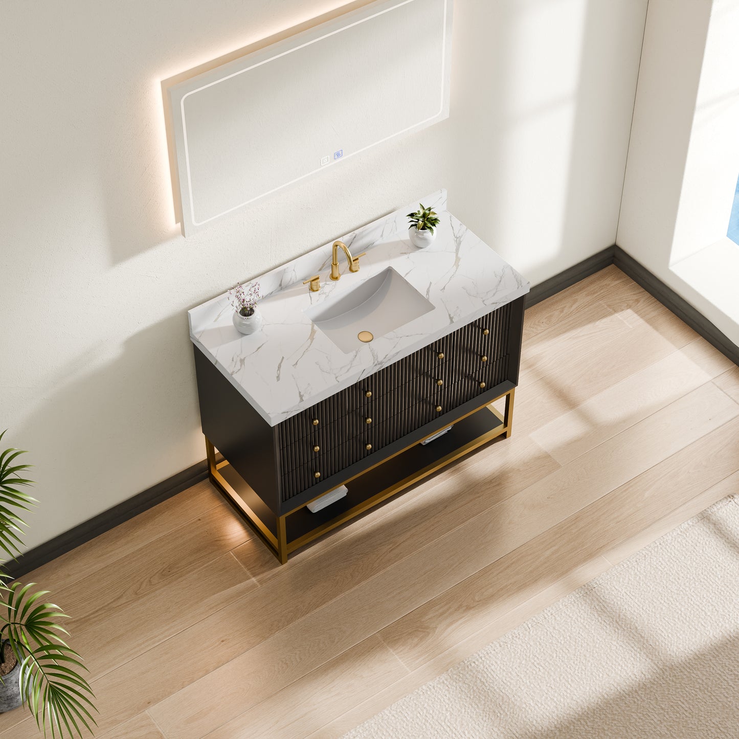 60''Wood Bathroom Vanity Set, With Drawers, Marble Top And Undermount Sink, White