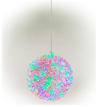 8"H Indoor/Outdoor Flashing Sphere Hanging Ornament with Multi-Colored LED Light