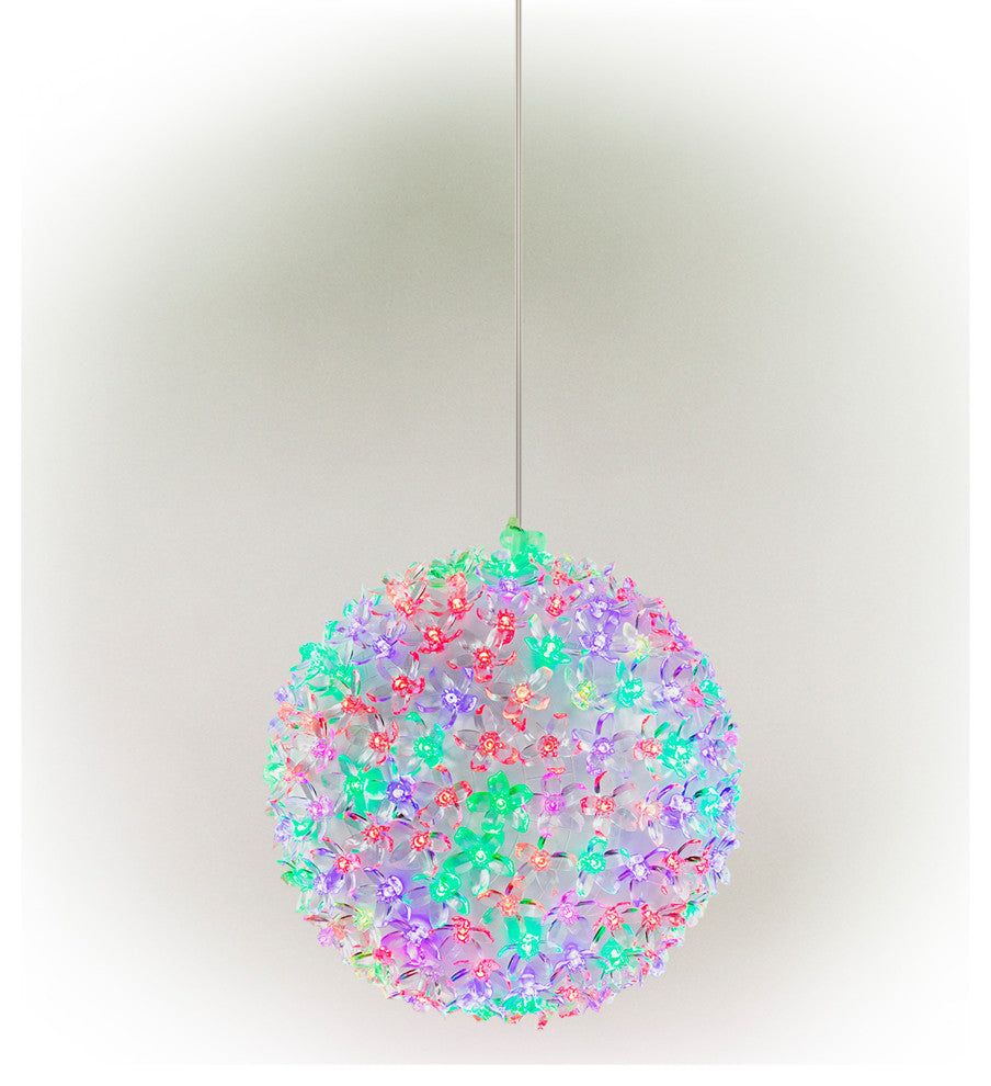 8"H Indoor/Outdoor Flashing Sphere Hanging Ornament with Multi-Colored LED Light