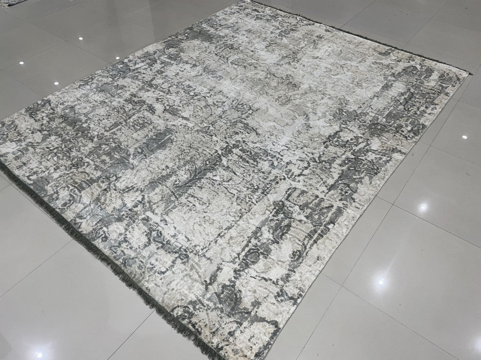 Hand-Knotted Wool Ivory/Gray Transitional Modern Modern Rug, 7' X 9'