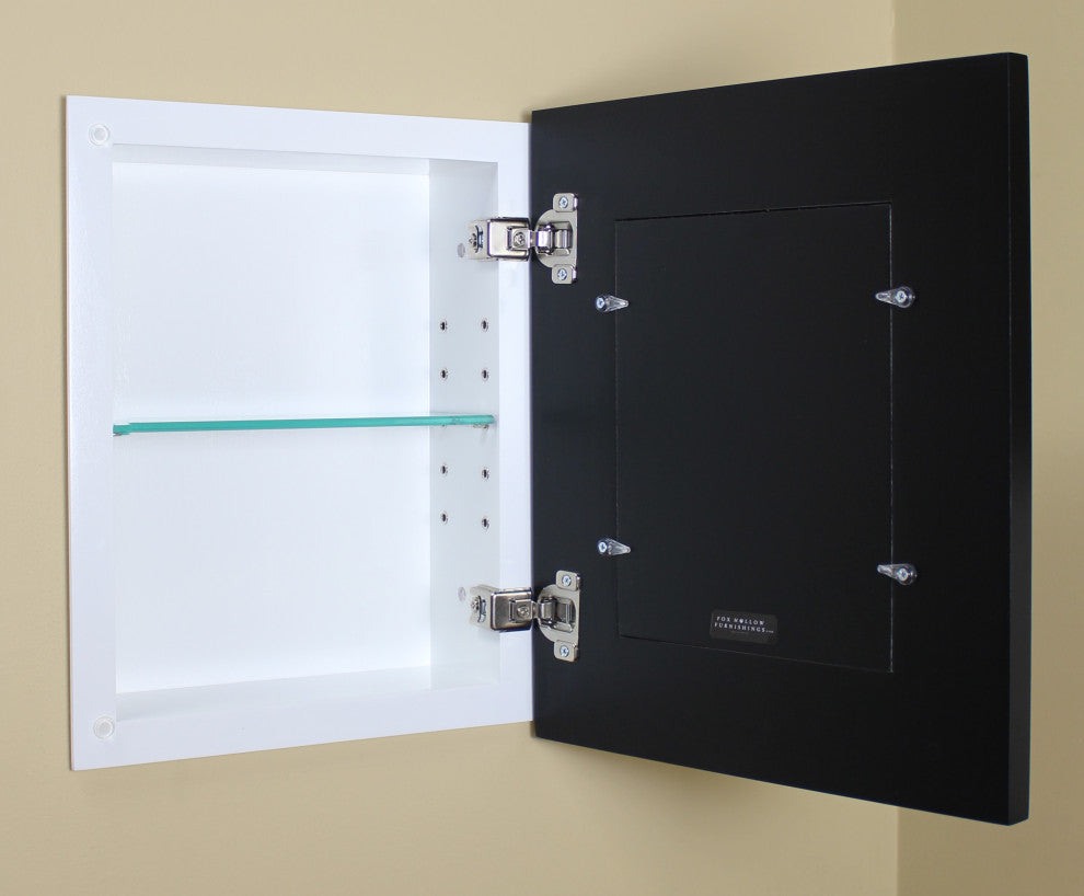 Compact Portrait 11"x14" Mirrored Medicine Cabinet by Fox Hollow Furnishings, Black