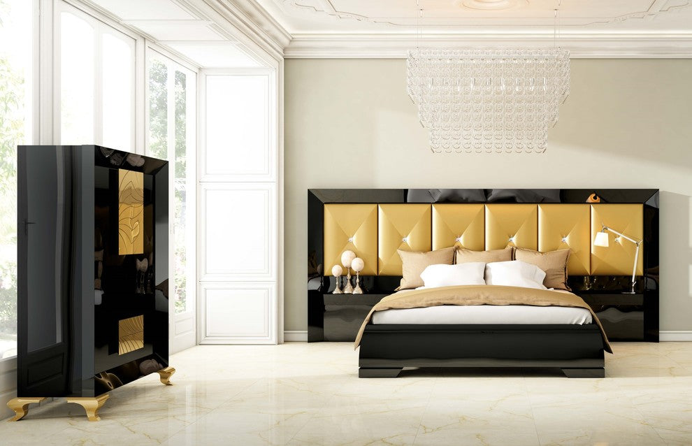 Md Karen 27 Special Headboard Bedroom Set, Glossy Black, King