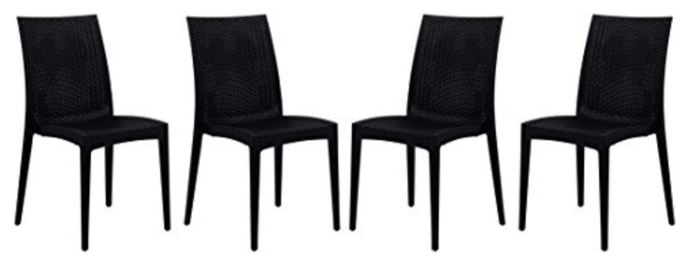 LeisureMod Weave Mace Indoor/Outdoor Dining Chair, Armless, Set of 4
