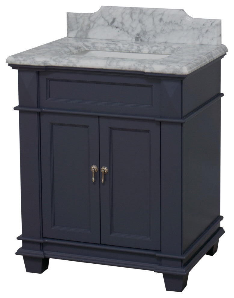 Elizabeth 30" Bathroom Vanity, Base: Marine Gray, Top: Carrara Marble