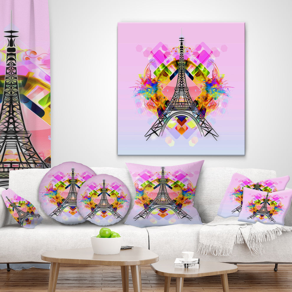 Bright Paris Eiffel Towercartoon Abstract Throw Pillow, 16"x16"