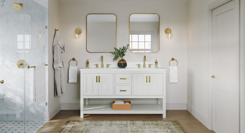 The Felipe Bathroom Vanity, White, 60", Double Sink, Freestanding