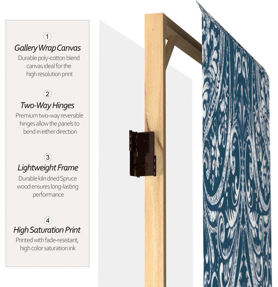 6' Tall Double Sided Ocean Damask Canvas Room Divider