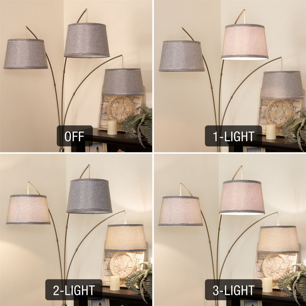 Kira Home Akira 79" Arc Floor Lamp, 3-Way Switch, Gray Burlap Shades