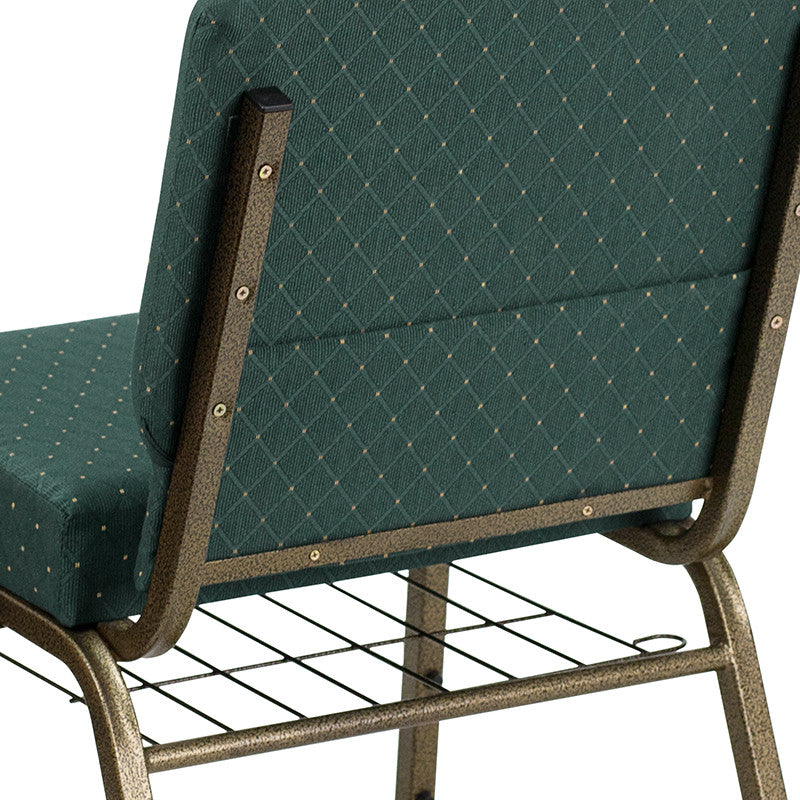 21''W Chair in Hunter Green Dot Patterned Fabric with Book Rack