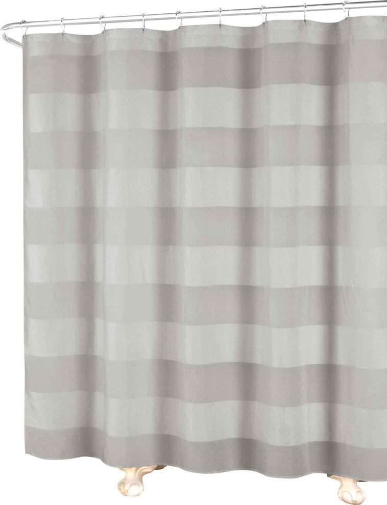 Grey Semi Sheer Fabric Shower Curtain, Wide Stripe Design
