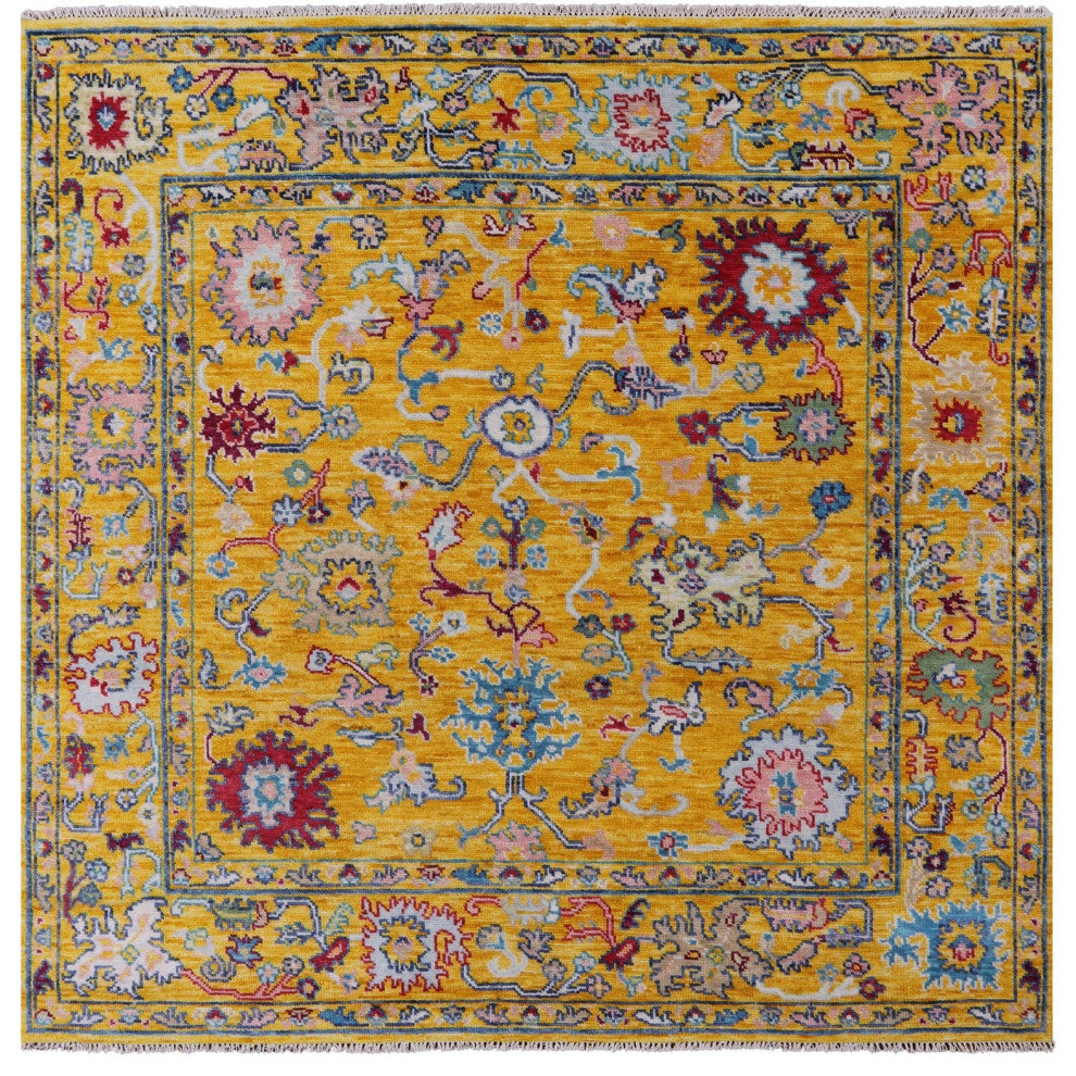 7' Square Turkish Oushak Handmade Wool Rug - Q13394