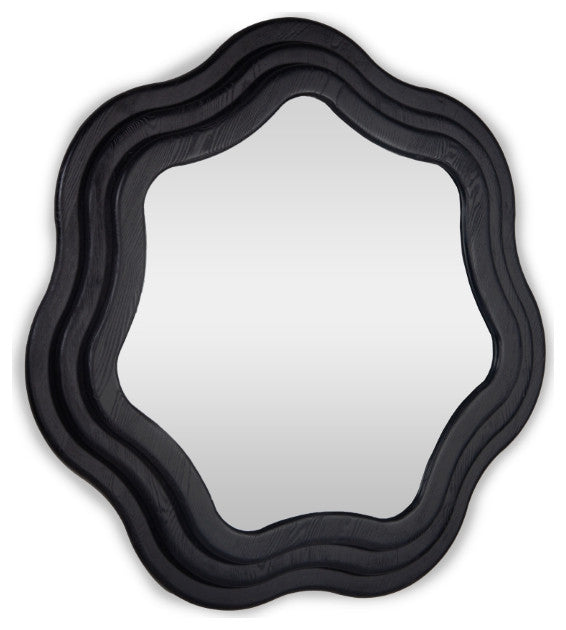Swirl Ash Wood Round Mirror 40" - Charcoal