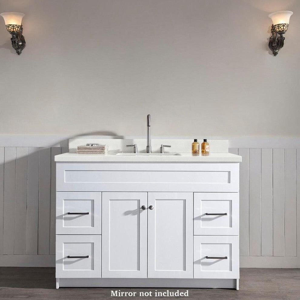 Hamlet 49" Single Sink Vanity Set, White, No Mirror, Quartz Countertop