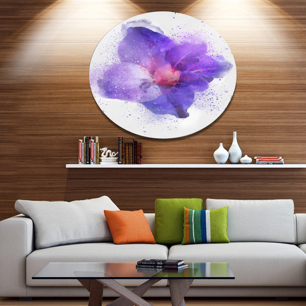 Petal Watercolor Blue Flower, Floral Round Wall Art, 23"