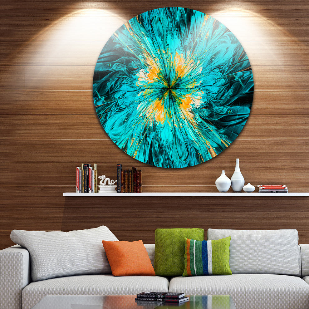 Layered Blue Fractal Flower Petals, Floral Disc Metal Artwork, 11"