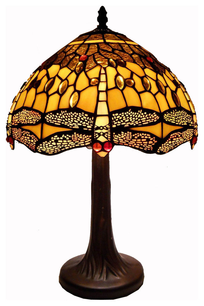 Tiffany Style Amber Dragonfly Table Lamp