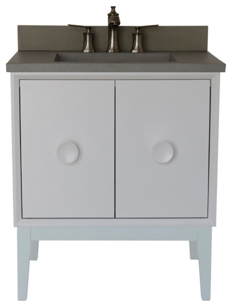 31" Single Vanity, White Finish With Gray Concrete Top And Rectangle Sink
