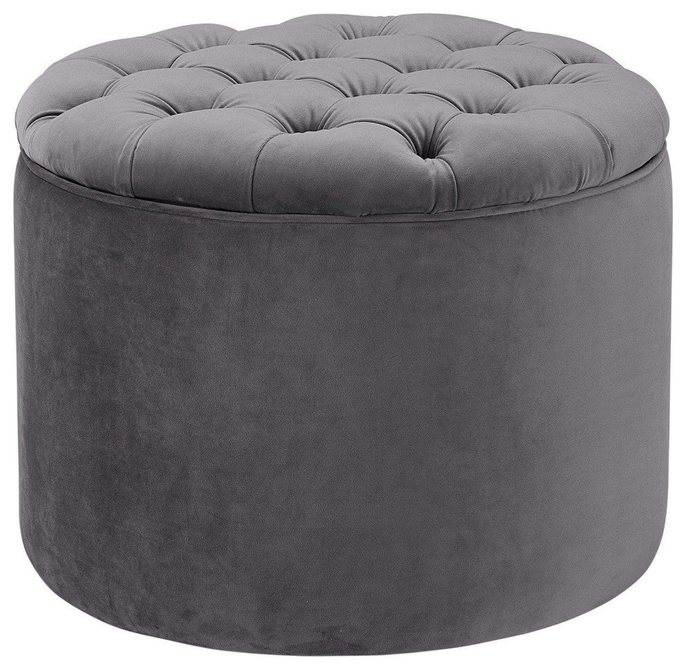 Queen Grey Velvet Storage Ottoman
