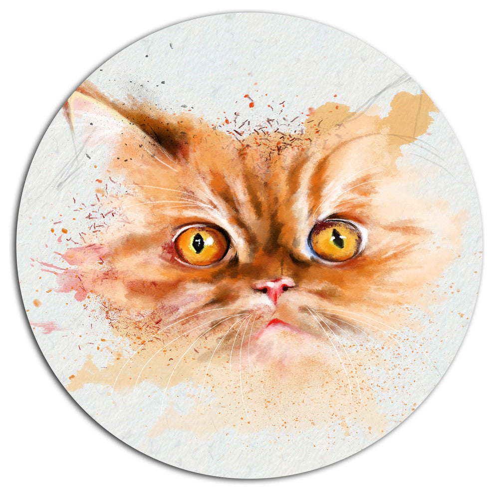 Serious Cat Face Watercolor Sketch, Animal Round Wall Art, 11"