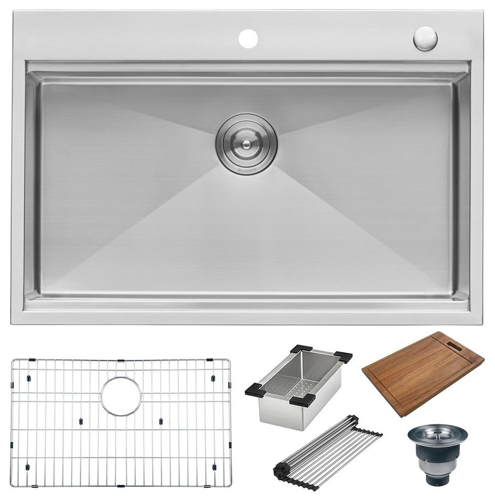 Ruvati 33" Workstation Drop-in Stainless Steel Kitchen Sink, RVH8003