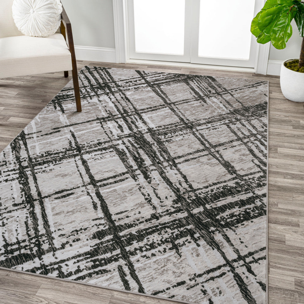 Slant Modern Abstract Black/Gray 3 ft. x 5 ft. Area Rug