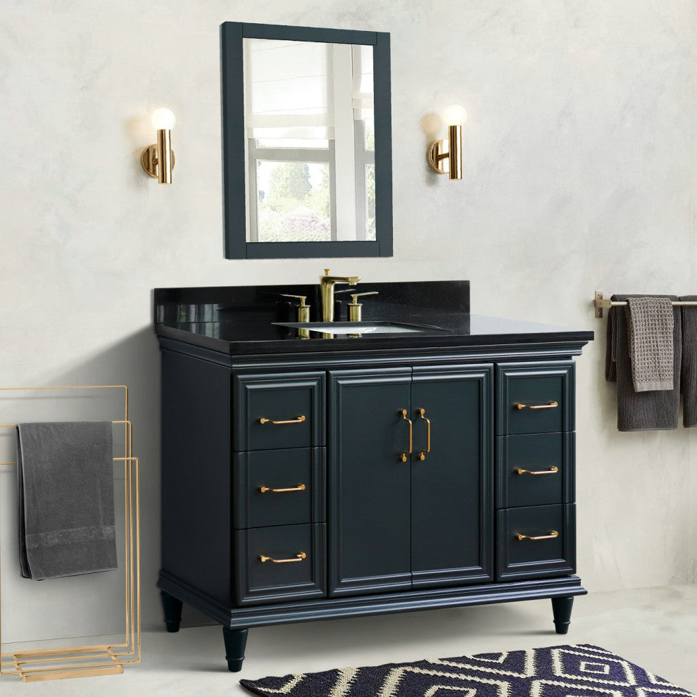 49" Single Sink Vanity, Dark Gray Finish With Black Galaxy Granite