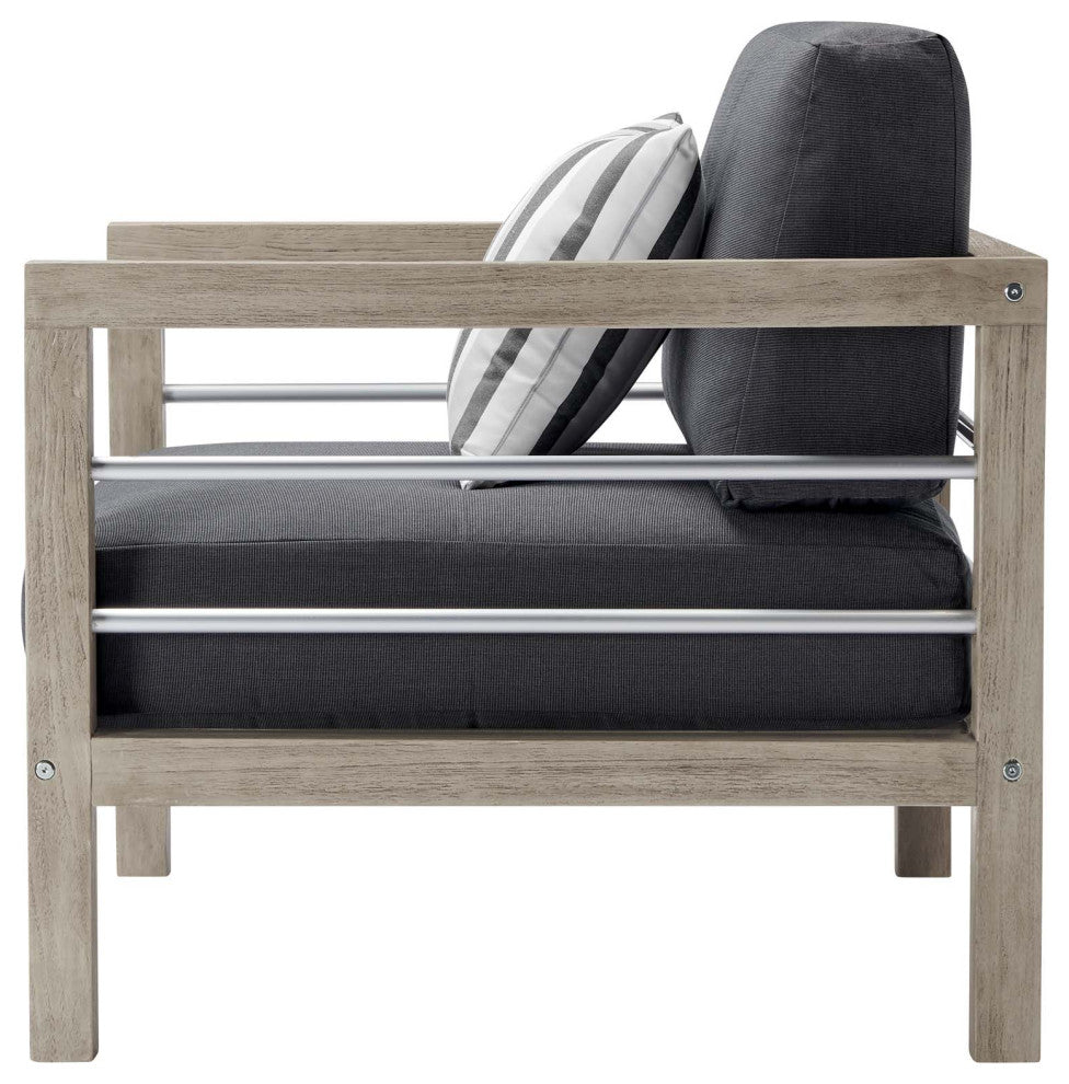 Lounge Chair Armchair, Set of 2, Wood, Gray, Modern, Outdoor Patio Cafe