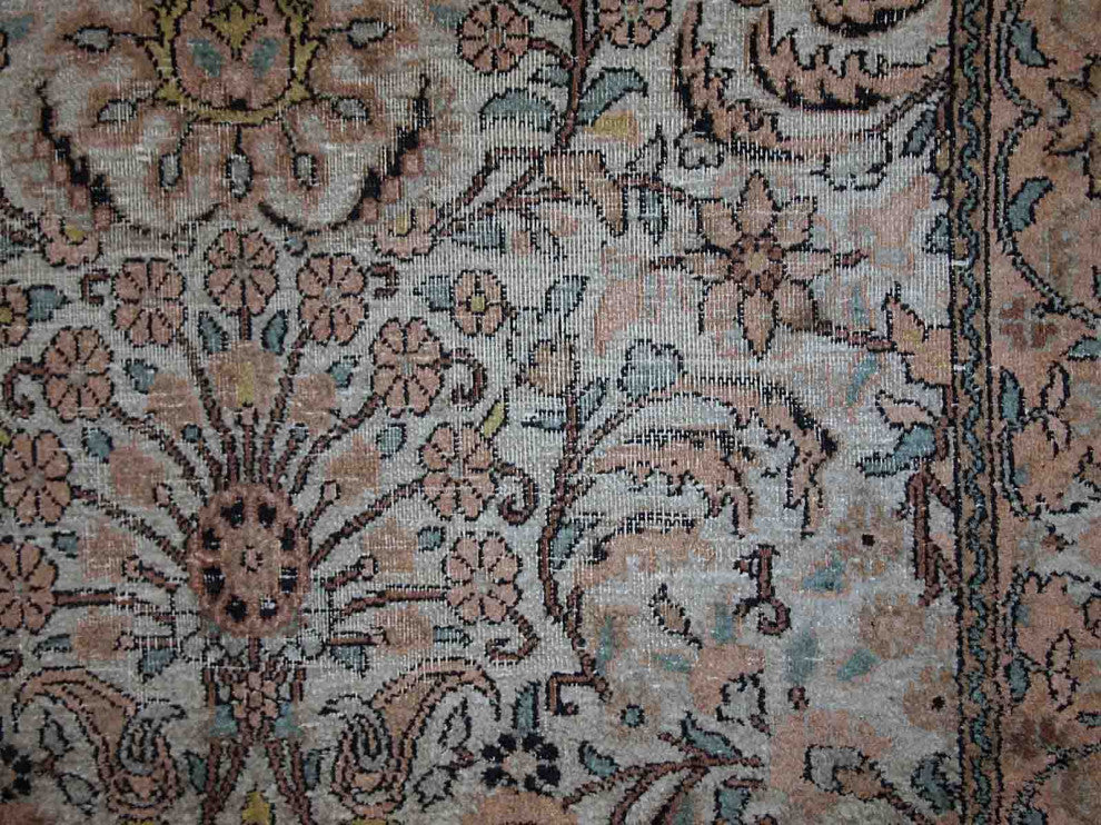 Handmade vintage silk Indo-Tabriz rug 3.2' x 5.3' (100cm x 162cm) 1950s