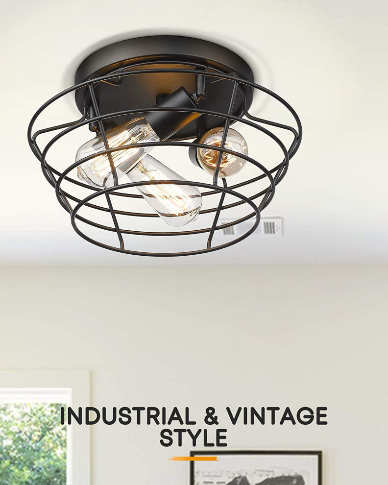 3 light cage Ceiling Light Fixture Flush Mount black Close to Ceiling Light