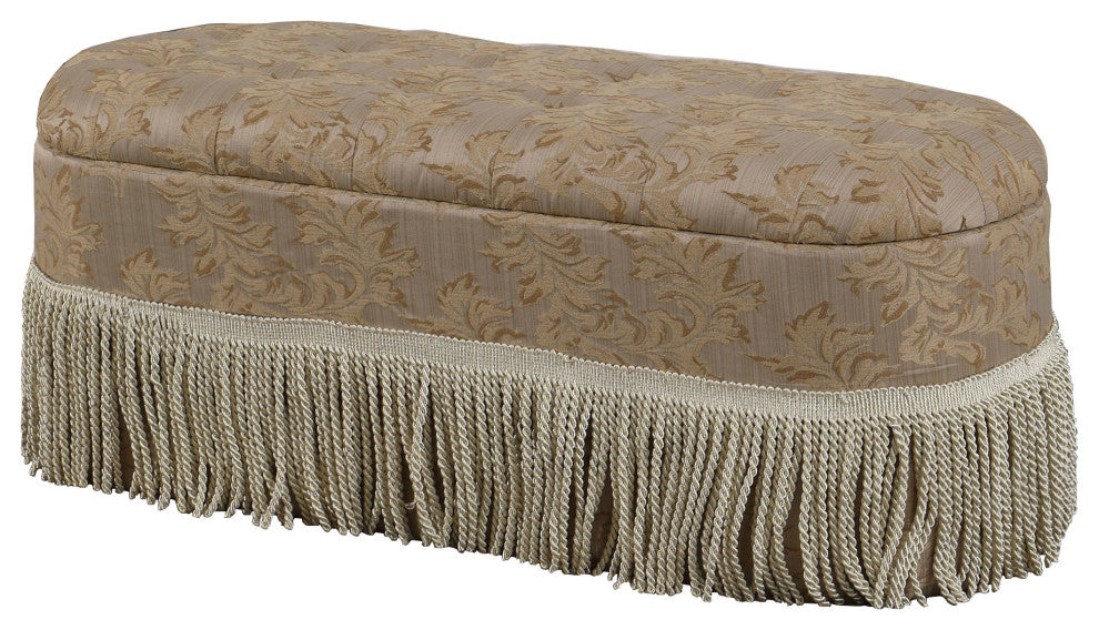 Beige Floral Oval Storage Bench
