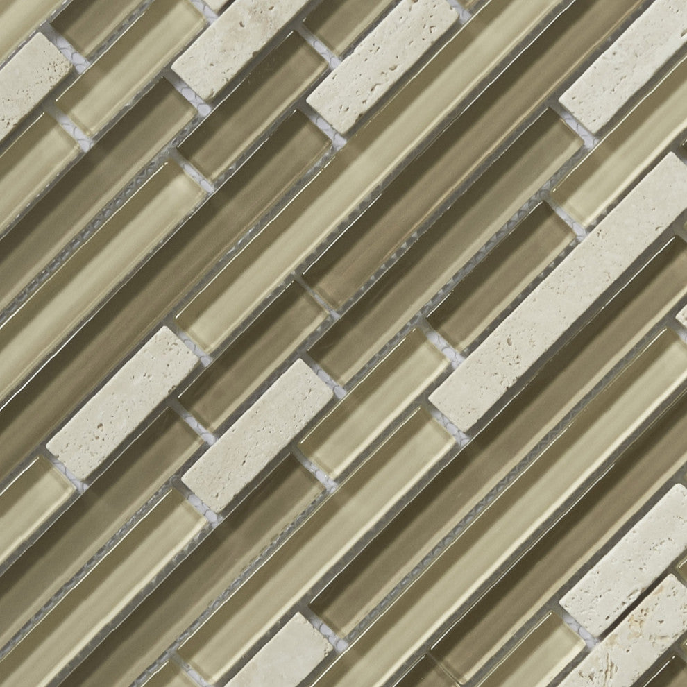 Premium 11.875" x 11.875" in Glass & Stone Linear Collection in French Vanilla