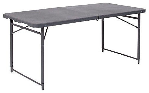 23.5"x48.25" Adjustable Bi-Fold Gray Folding Table, Carrying Handle