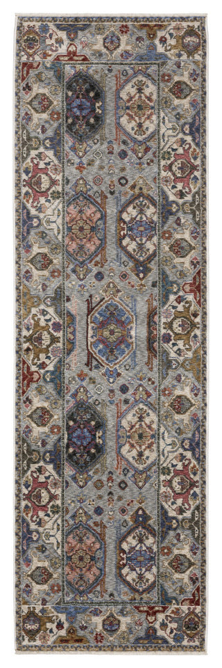 Hanford Bordered Medallions Blue/Grey Fringe Edge Area Rug Runner
