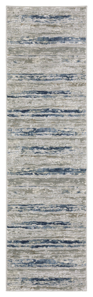 Emery Stripe Grey/Blue Indoor Area Rug, 2'3" x 7'6"