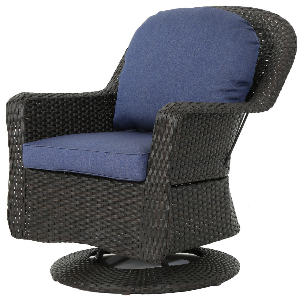 GDF Studio Linsten Outdoor Wicker Swivel Club Chairs With Cushion, Set of 2
