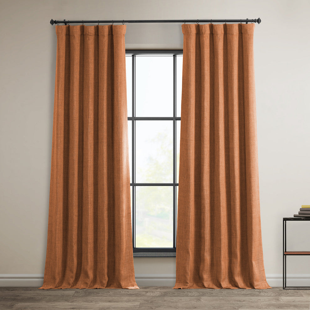 Faux Linen Darkening Curtain Single Panel, Desert Orange, 50"x96"