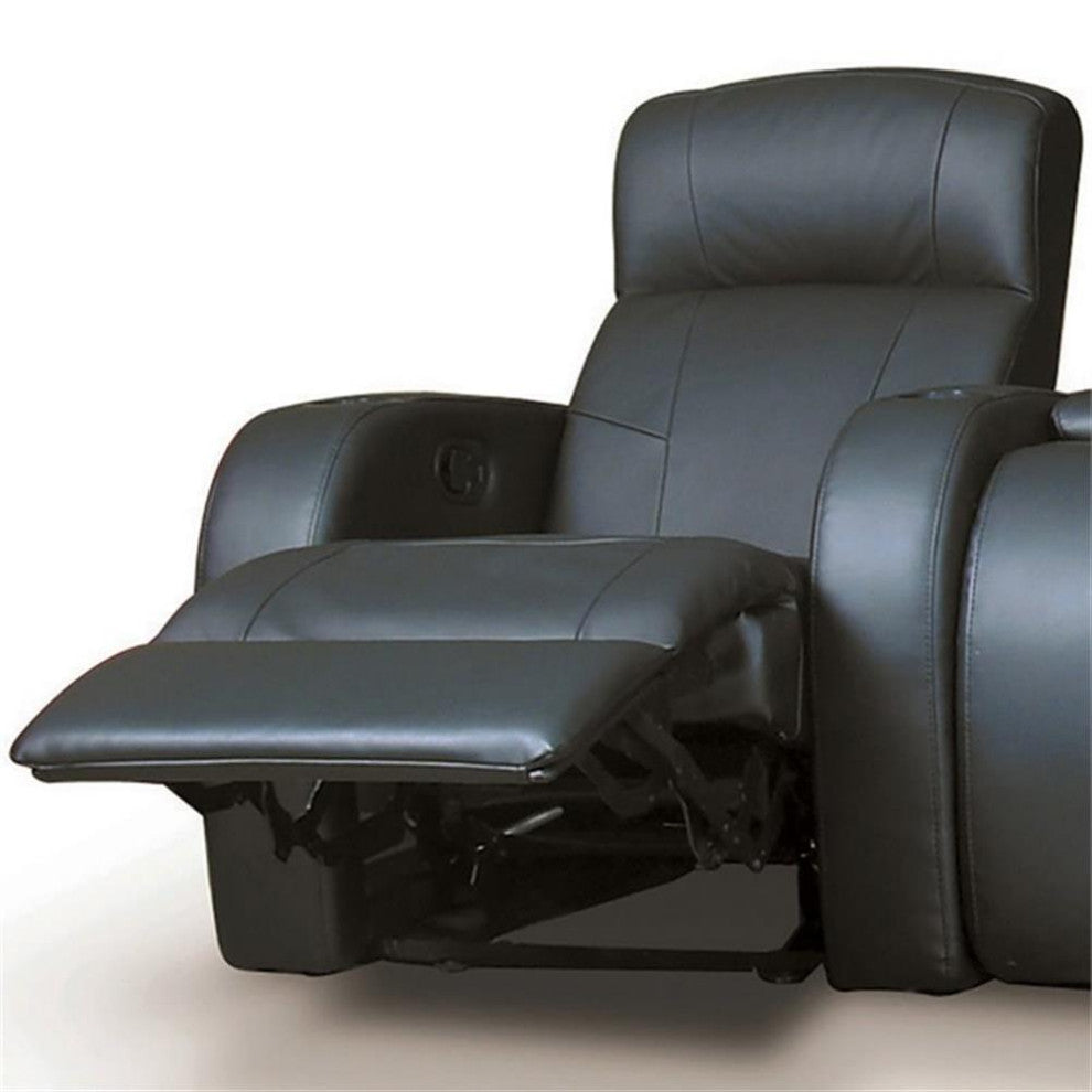 Coaster Cyrus Contemporary Leather Home Theater Upholstered Recliner Black