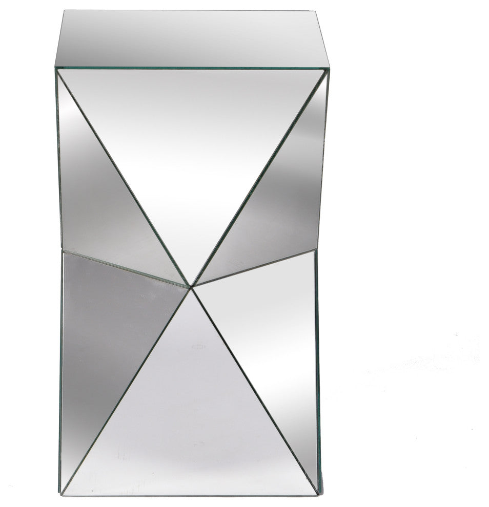 Pedestal table crafted in triangular mirror