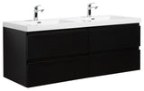 Aurora Wall Mount Vanity, White Acrylic Top, Matte Midnight Black, 60" Double