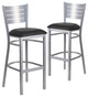 Set of 2 Bar Stool, Silver Metal Frame With Ladder Backrest, Black Vinyl Seat