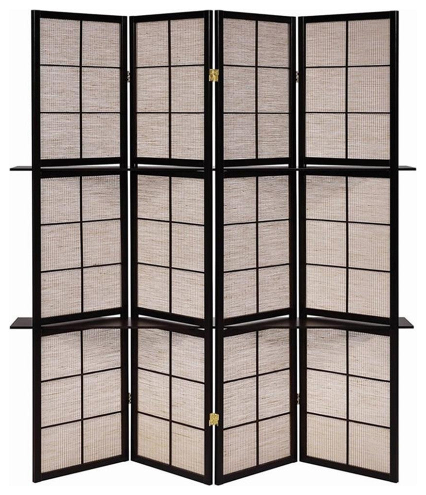 Coaster Transitional Wood Four Panels Folding Screen Room Divider in Cappuccino