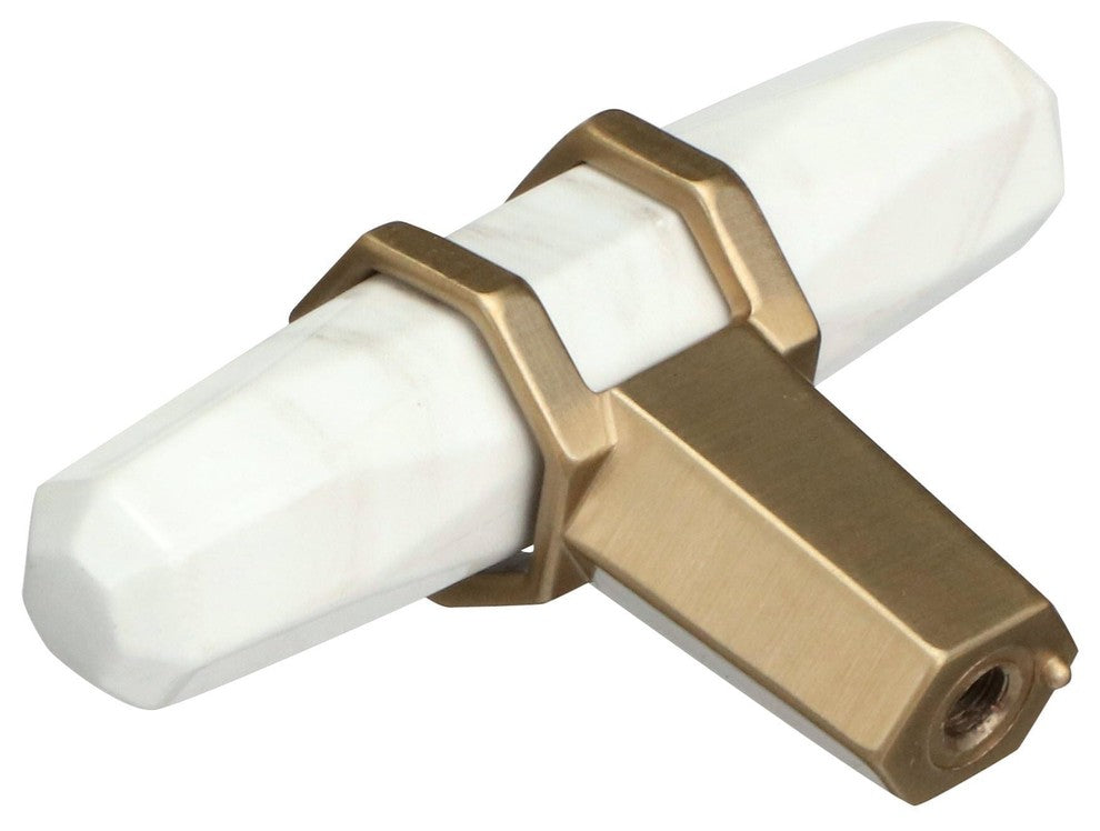 Carrione 2-1/2" Length Cabinet Knob, Marble White/Golden Champagneï¿½