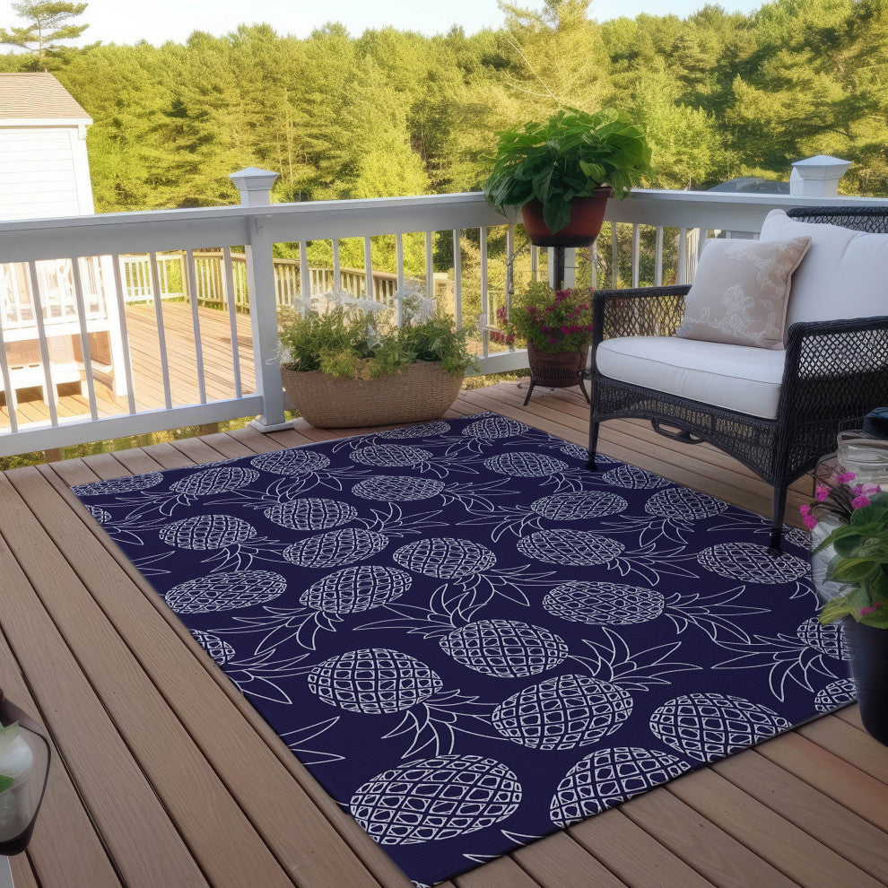 Indoor/Outdoor Kendall KE6 Navy Machine Washable 8' x 10' Rug